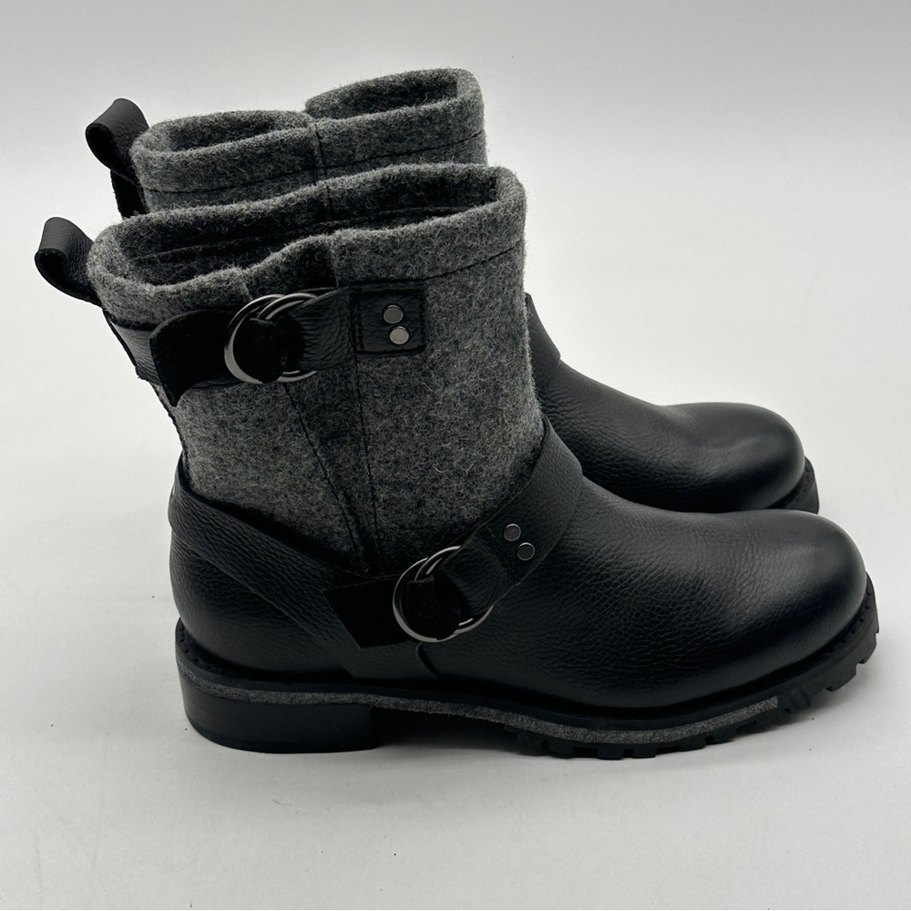 Woolrich Women’s Baltimore Boot Black Leather Gray Wool Size 7 MSRP $225